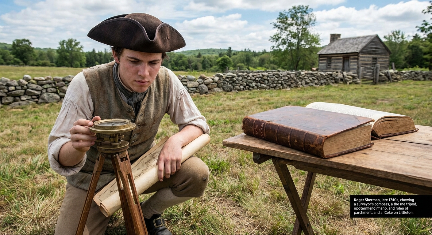 Roger Sherman as a young man, working as a surveyor and studying law