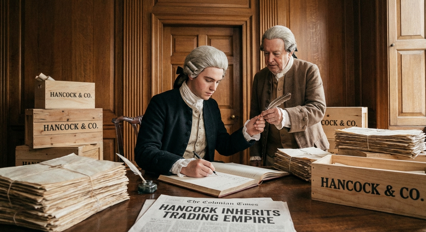 Young John Hancock inheriting his uncle's business in colonial America