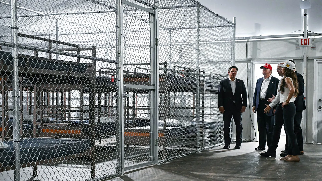 President Donald Trump and Florida Governor Ron DeSantis touring Alligator Alcatraz