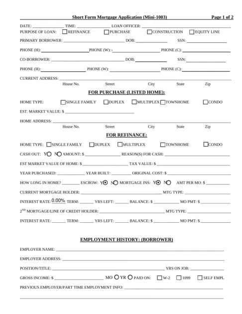 mortgage loan application document