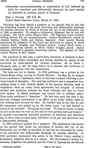 Supreme Court Trop v Dulles citizenship rights decision