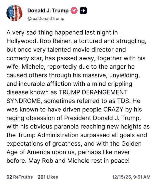 truthsocial post rob reiner