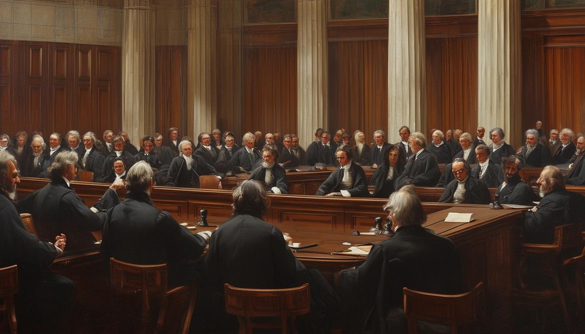 19th-century Supreme Court in session discussing intellectual property rights