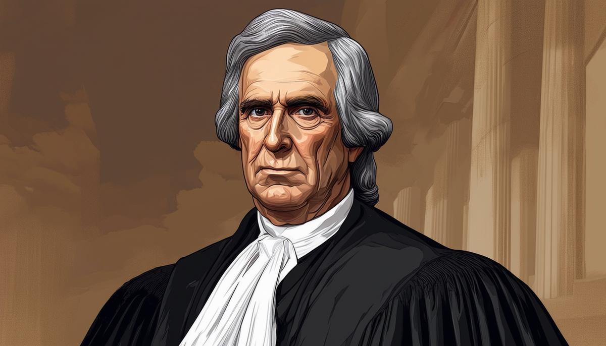 Portrait of Chief Justice John Marshall in his judicial robes, looking authoritative