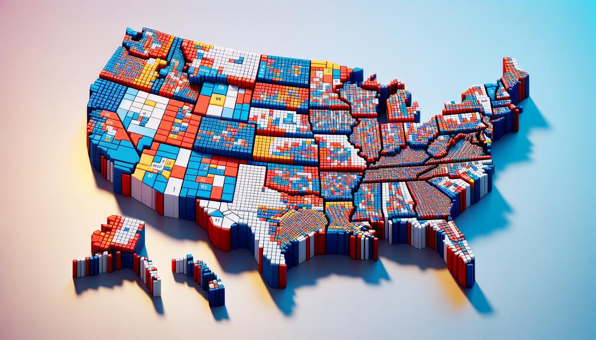 A visual representation of the Electoral College system, showing a U.S. map with each state allocated a number of electors based on its congressional representation. The image illustrates how the Electoral College balances power between populous and less populous states in presidential elections.