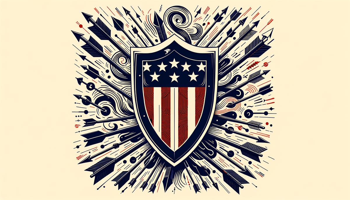 A depiction of the emoluments clause in the Constitution acting as a shield against foreign influence, protecting American officials from corruption.