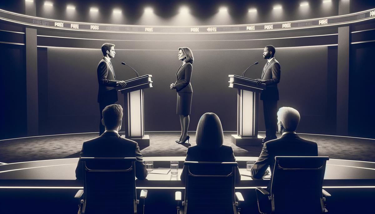Two presidential candidates at their podiums during a debate, with CNN moderators in the foreground